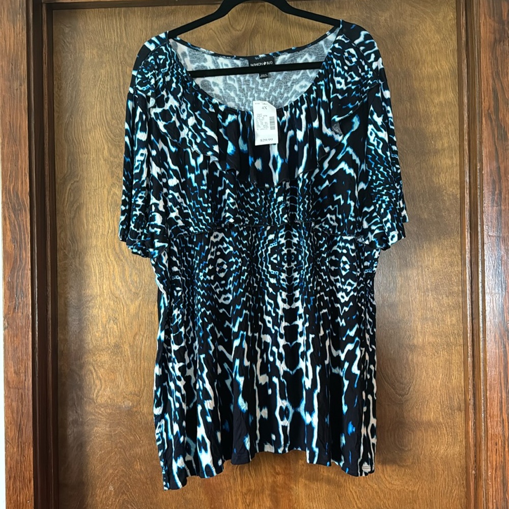 Fashion Bug Flowy Tie Dye Blouse with Ruffles NWT